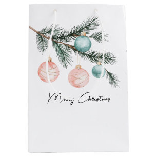 Aqua Pink Christmas Tree Branch Ornaments Medium Gift Bag