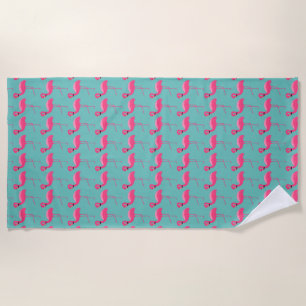 AQUA  PINK FLAMINGO BRIGHT BEACH TOWEL