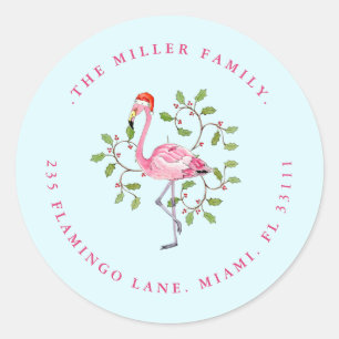 Aqua & Pink Flamingo Holiday Address seal