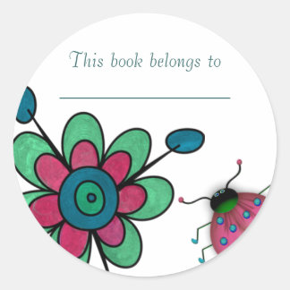 Aqua & Pink Fun Flowers Classic Round Sticker