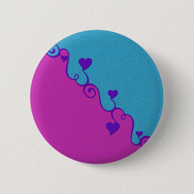 Aqua / Pink hearts button, customize 2 Inch Round Button (Front)