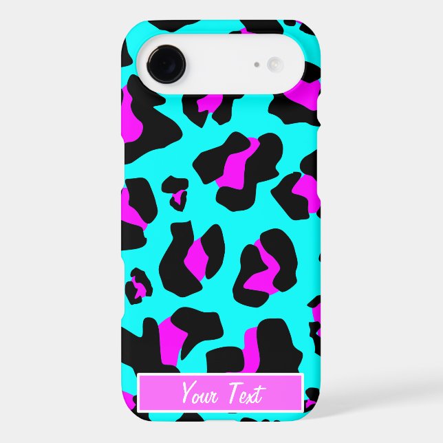 Aqua/Pink Leopard Print - Personalize Case-Mate iPhone Case (Back)