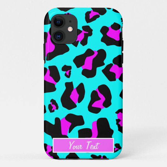 Aqua/Pink Leopard Print - Personalize Case-Mate iPhone Case (Back)