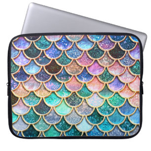 Aqua Pink Mermaid Glitter Scales- Mermaid Scales Laptop Sleeve