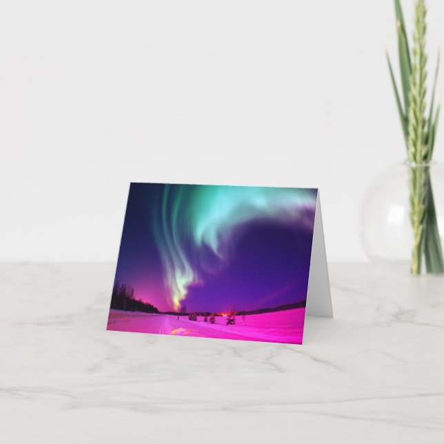 Aqua Pink Ombre Northern Lights Thinking of You Card (Front)