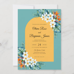Aqua Plumeria Tropical Soft Eucalyptus Wedding Invitation