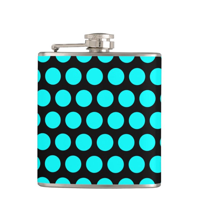 Aqua Polka Dots Hip Flask (Front)