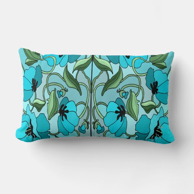 Aqua Poppy design  Throw pillow (Front)