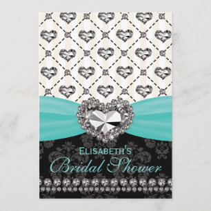 Aqua PRINTED Diamond Bridal Shower Invitation