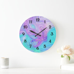 Aqua Purple Abstract Large Clock