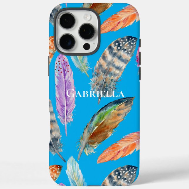 Aqua Purple Blue Orange Feathers Case-Mate iPhone Case (Back)