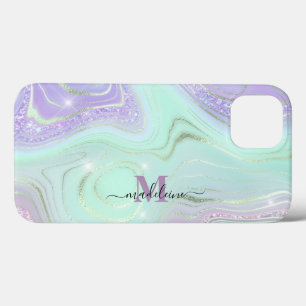 Aqua Purple Crystal Marble Iridescent Agate iPhone 13 Case