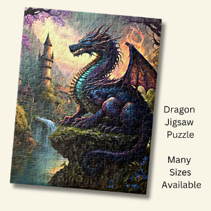 Aqua Purple Dragon near River Jigsaw Puzzle