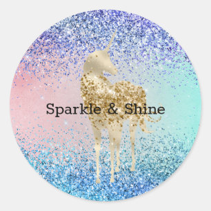 Aqua Purple Glitter Sparkle Gold Unicorn Classic Round Sticker
