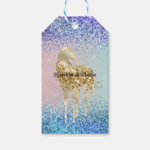 Aqua Purple Glitter Sparkle Gold Unicorn Gift Tags