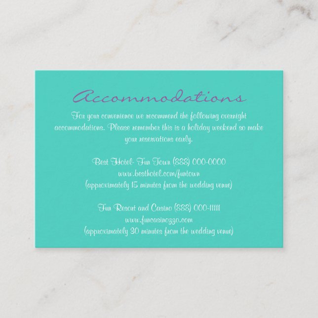 Aqua Purple Insert Reception & Accommodation Cards (Front)