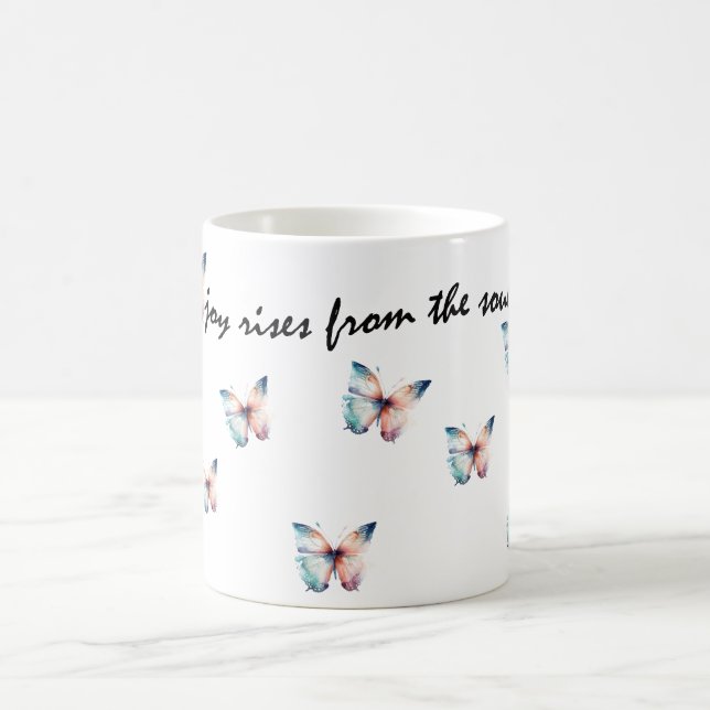 Aqua Purple Joy Rises from the Soul Butterfly  Coffee Mug (Center)