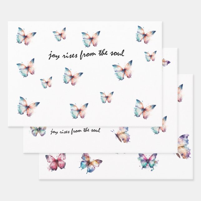 Aqua Purple Joy Rises from the Soul Butterfly  Wrapping Paper Sheet (Set)