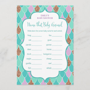 Aqua Purple Mermaid Baby Shower Game Invitation
