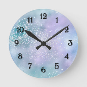 Aqua Purple Sparkle Round Clock