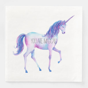 Aqua Purple White Unicorns Birthday Napkin