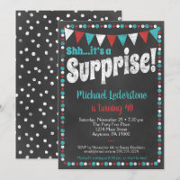 Aqua Red Chalkboard Invitation surprise