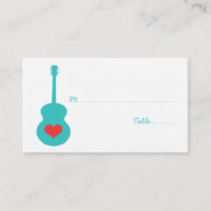 Aqua/Red Guitar Heart Place Card
