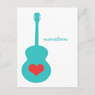 Aqua/Red Guitar Heart Table Postcard