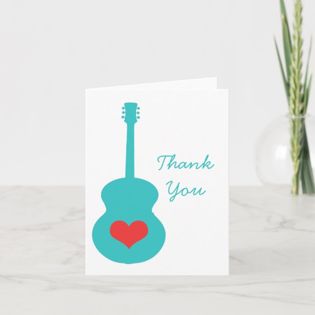 Aqua/Red Guitar Heart Thank You Card (Front)