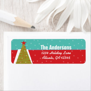Aqua & Red Retro Christmas Tree Adresse de retour