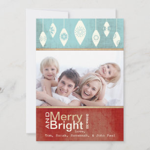 Aqua Red Retro Merry et Bright Family Carte photo