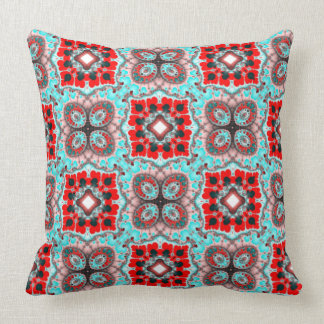 Aqua Red Square Pattern Throw Pillow