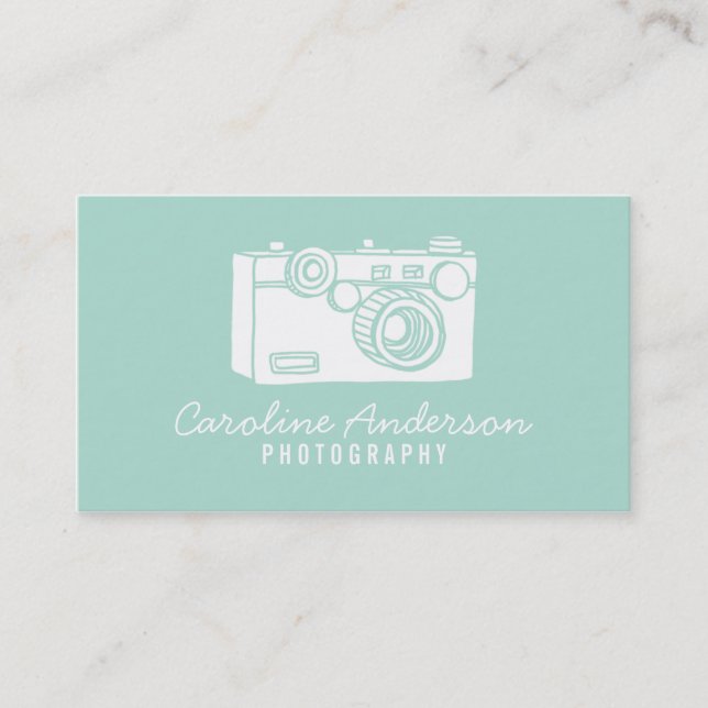Aqua Retro Camera Photographer Business Card (Front)