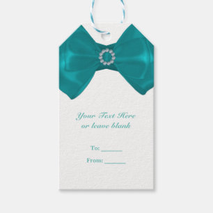 Aqua Ribbon Bow & Diamonds Bridal Shower Elegant Gift Tags