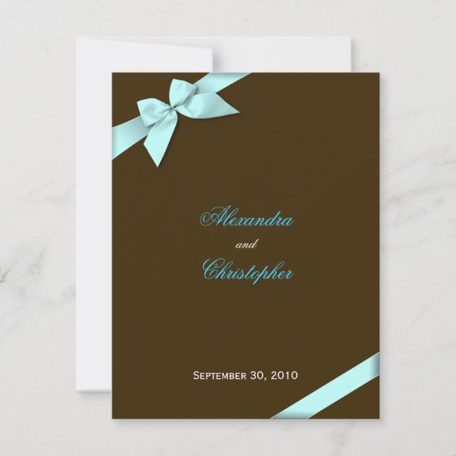 Aqua Ribbon Wedding Announcement (Front)