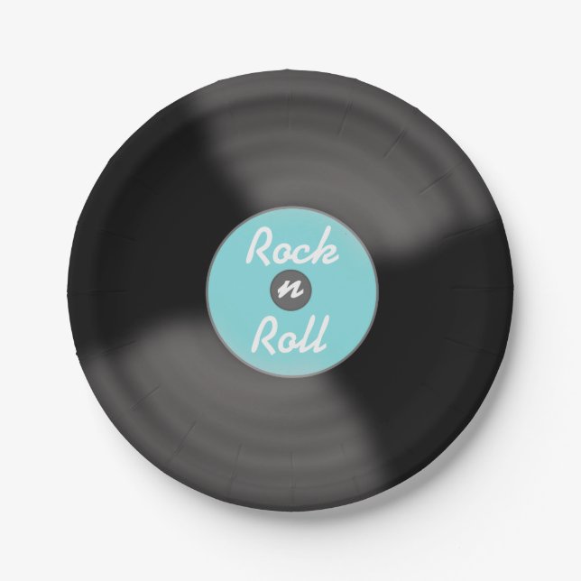 Aqua Rock N Roll Record Party Paper Plates (Front)