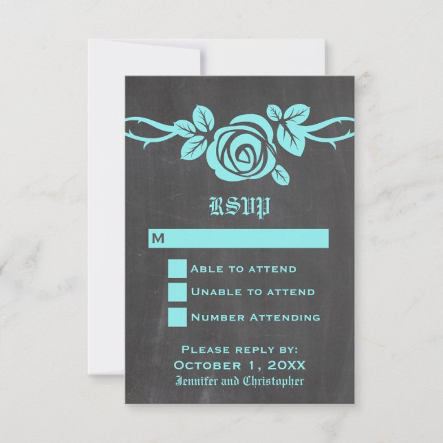 Aqua Rose Chalkboard Response Card (Front)