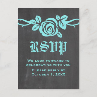 Aqua Rose Chalkboard RSVP Postcard