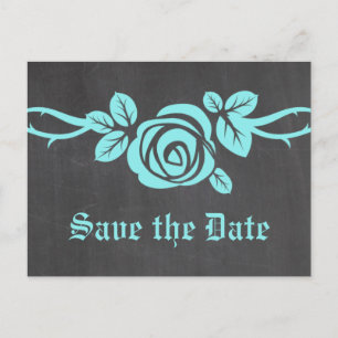 Aqua Rose Chalkboard Save the Date Postcard
