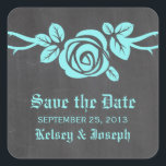Aqua Rose Chalkboard Save the Date Stickers<br><div class="desc">Sweet and pretty Rose Chalkboard Save the Date Stickers in turquoise featuring a single lovely rose on a vine on a chalkboard look background. This elegant design is perfect for announcing your spring or summer wedding. Easy to customize, simply add your wedding details in the text fields provided. Click "Customize...</div>