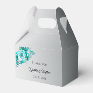 Aqua Rose Elegant Silver Wedding Favor Box