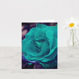 Aqua Rose Flower Blank Note Card