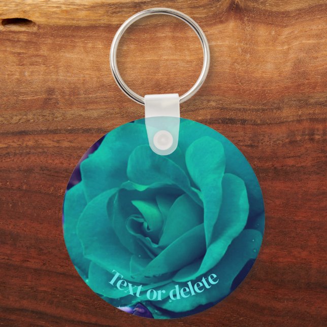 Aqua Rose Flower Personalized Keychain (Front)