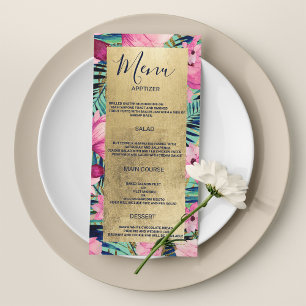 Aqua rose or marine bleu floral Mariage Menu