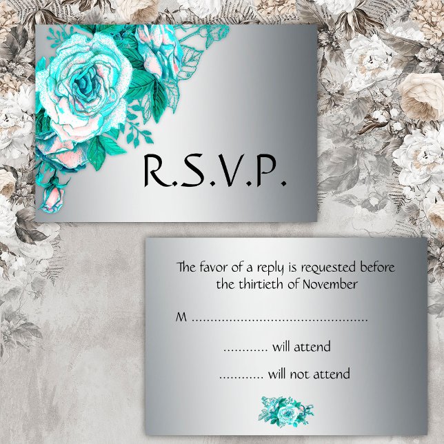 Aqua Roses et mariage argenté RSVP (Créateur téléchargé)