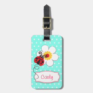 Aqua rouge ladybug & pois nommé étiquette bagage