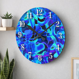 Aqua Royal Blue Asymmetrical Contemporary Pattern Round Clock