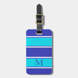 Aqua Royal Blue Cabana Stripes Luggage Tag