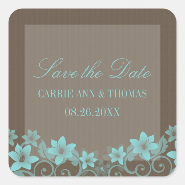 Aqua Rustic Floral Save the Date Stickers (Front)