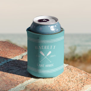 Aqua Rustic Oars Personalized Lake House Can Cooler